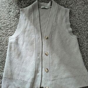 Babaton Aritzia Merino Wool Knit Vest Cream Button Sweater XXS